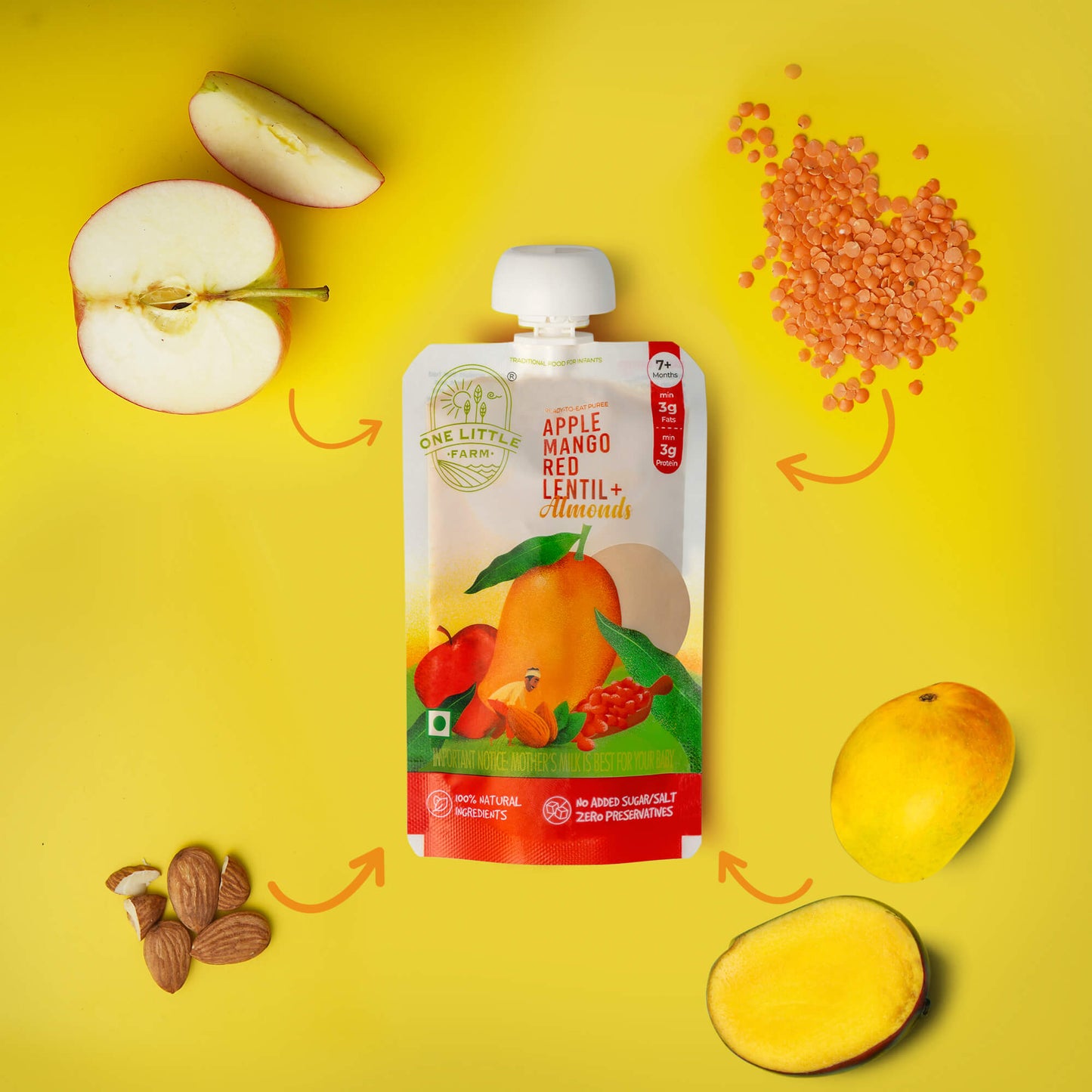 Apple, Mango, Red Lentil, Almonds